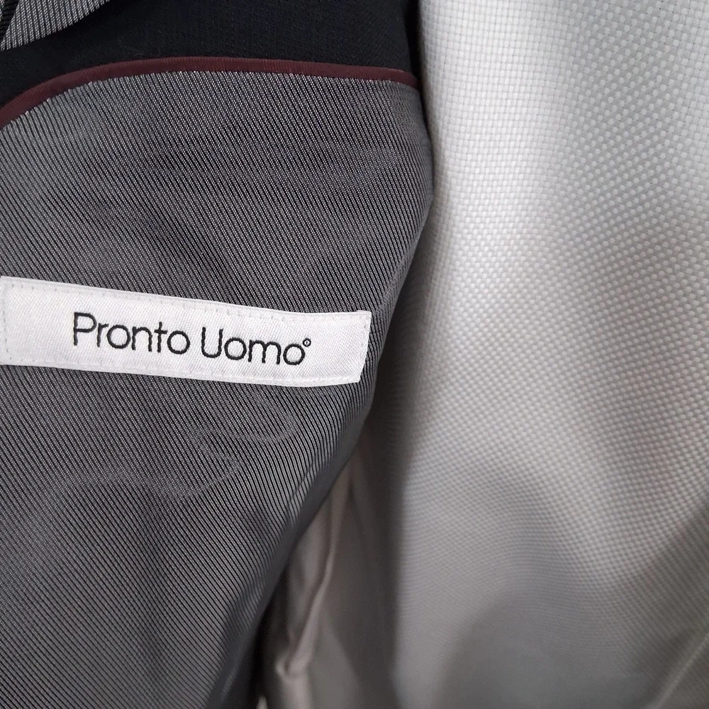 Pronto Uomo Blazer Men 46L Black Classic 100% Wool Sport Coat Ventless 2 Button